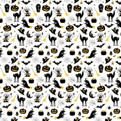 100% Baumwolle - Halloween-Muster schwarz-gelb auf weißem Hintergrund
