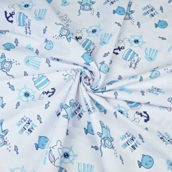 100% Baumwolle - tauchende Bären in türkis auf weißem Hintergrund  