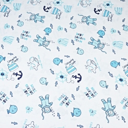 100% Baumwolle - tauchende Bären in türkis auf weißem Hintergrund  