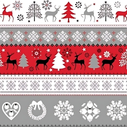 Baumwolle 100% Weihnachtsmuster Pullover grau-rot-schwarz auf weißem Hintergrund  