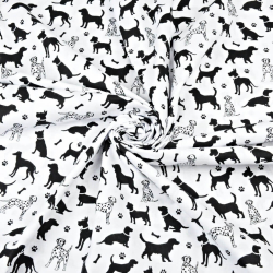 Baumwolle 100% Hunde schwarz auf weißem Hintergrund  