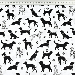Baumwolle 100% Hunde schwarz auf weißem Hintergrund  