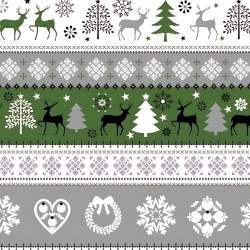 Baumwolle 100% Weihnachtsmuster Pullover grün-grau-schwarz auf weißem Hintergrund  