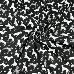Baumwolle 100% Hunde weiß auf schwarzem Hintergrund  