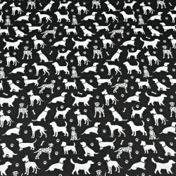 Baumwolle 100% Hunde weiß auf schwarzem Hintergrund  