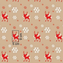 Baumwolle 100% Weihnachtsmuster Rentiere mit Schneeflocken auf beigem Hintergrund  