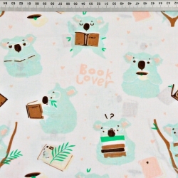 Baumwolle 100% Koala-Bären mint in der Bibliothek auf weißem Hintergrund  