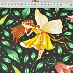 Baumwolle 100% Feen Calineczki auf schwarzem Hintergrund  