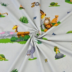 Baumwolle 100% Tiere im Zoo auf hellgrauem Hintergrund  