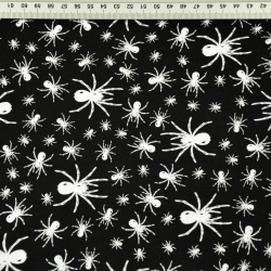 Baumwolle 100% kleine Spinnen weiß auf schwarzem Hintergrund  