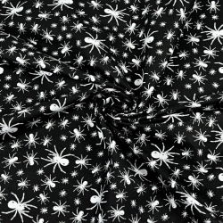 Baumwolle 100% kleine Spinnen weiß auf schwarzem Hintergrund  