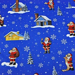 Baumwolle 100% Weihnachtsmuster Weihnachtsmänner mit Häusern auf blauem Hintergrund  