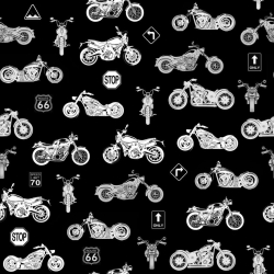 Baumwolle 100% kleine Motorräder weiß auf schwarzem Hintergrund  