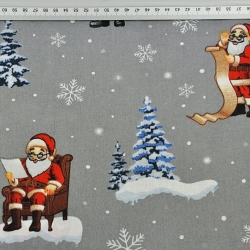 Baumwolle 100% Weihnachtsmuster Weihnachtsmänner mit Häusern auf grauem Hintergrund  