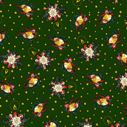 Baumwolle 100% Weihnachtsmuster Glocken und goldene Sträuße auf dunkelgrünem Hintergrund  