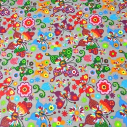 Baumwolle 100% Łowickie Schmetterlinge auf grauem Hintergrund  