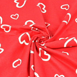 Baumwolle 100% Herzen weiße Konturen auf rotem Hintergrund  