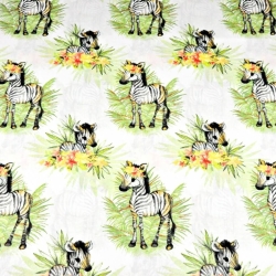 Baumwolle 100% Zebras mit Blättern auf weißem Hintergrund  