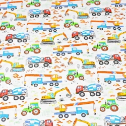 Baumwolle 100% Bauarbeiten kleine bunte auf weißem Hintergrund  