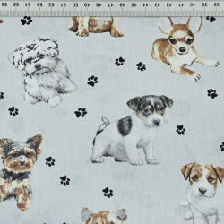 Baumwolle 100% Hunde beige-weiß auf hellgrauem Hintergrund  