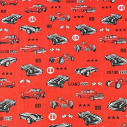 Baumwolle 100% Grand-Prix-Autos auf rotem Hintergrund  