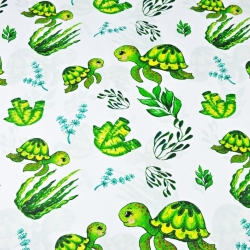 Baumwolle 100% grüne Meeresschildkröten auf weißem Hintergrund  