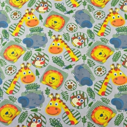 Baumwolle 100% Tiere Löwen Elefanten Giraffen auf hellgrauem Hintergrund  