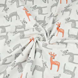 Baumwolle 100% grau-orange Reh auf weißem Hintergrund  