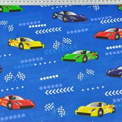 Baumwolle 100% Supersportwagen auf saphirblauem Hintergrund  