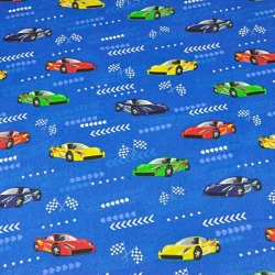 Baumwolle 100% Supersportwagen auf saphirblauem Hintergrund  