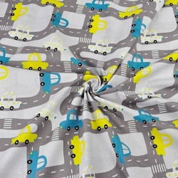 Baumwolle 100% Straßen mit Autos grau auf hellgrauem Hintergrund  