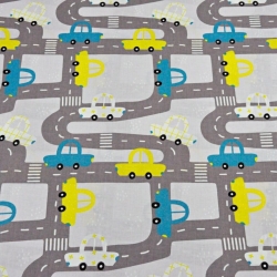 Baumwolle 100% Straßen mit Autos grau auf hellgrauem Hintergrund  