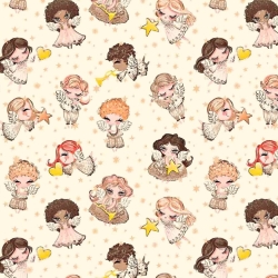 Baumwolle 100% vergoldete Engel beige auf beigem Hintergrund  