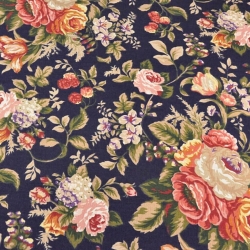 Baumwolle 100% Vorhangstoffe englische Rosen auf dunkelblauem Hintergrund  