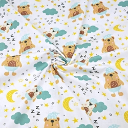 Baumwolle 100% schlafende Bären mit Sternen auf weißem Hintergrund  