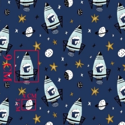 Baumwolle 100% mintfarbene Raketen auf dunkelblauem Hintergrund  