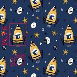 Baumwolle 100% gelbe Raketen auf dunkelblauem Hintergrund  