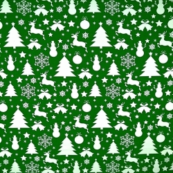 Baumwolle 100% Weihnachtsmuster mit weißen Tannenbäumen und Schneemännern auf grünem Hintergrund  