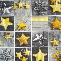 Baumwolle 100% Weihnachtsmuster Patchwork gelbe Sterne auf grauem Holz  