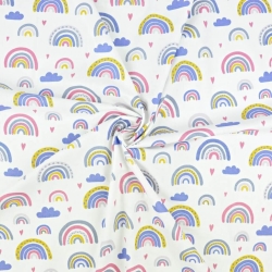 Baumwolle 100% Regenbogen blau-rosa auf weißem Hintergrund  