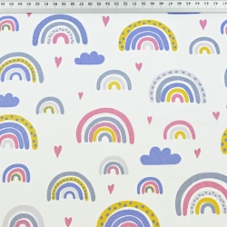 Baumwolle 100% Regenbogen blau-rosa auf weißem Hintergrund  
