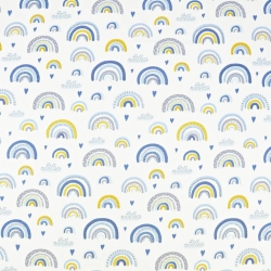 Baumwolle 100% Regenbogen blau-gelb auf weißem Hintergrund  