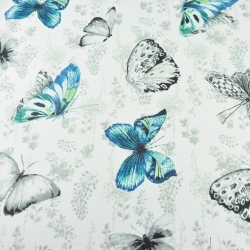 Baumwolle 100% Schmetterlinge in saphir-grau auf gebrochenem Weiß  