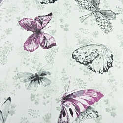 Baumwolle 100% Schmetterlinge in fuchsia-grau auf gebrochenem Weiß  