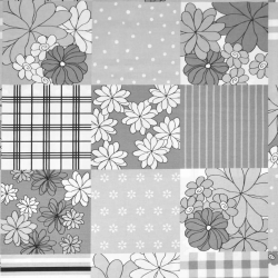 Baumwolle 100% Patchwork mit Blumen in weiß, grau und schwarz  