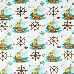 Baumwolle 100% Bärenmatrosen mit Steuerrädern auf weißem Hintergrund  