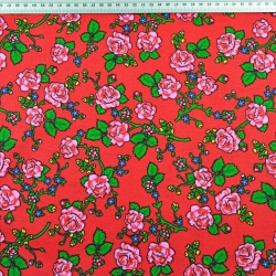 Baumwolle 100% Krakauer Muster Rosen auf rot  