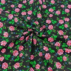 Baumwolle 100% Krakauer Muster Rosen auf schwarz  