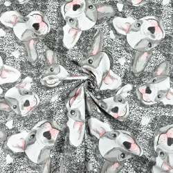 100% Baumwolle Bulldoggen grau-weiß mit rosa  