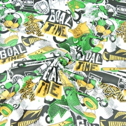 Baumwolle 100% Jugendmuster grün-orange auf weißem Hintergrund  